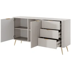 Credenza Beige oro 3 Cassetti 2 Ripiani 163x38x81h cm, Apertura Battente, Scorrevole - Halilala