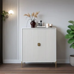 Credenza Beige oro Cassetti 4 Ripiani 104x40x129h cm, Apertura Battente - Wallis