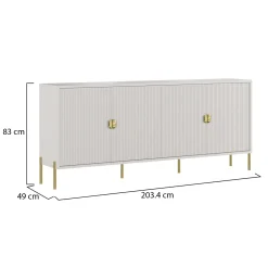 Credenza Beige oro Cassetti 4 Ripiani 203x49x83h cm, Apertura Battente - Arpina