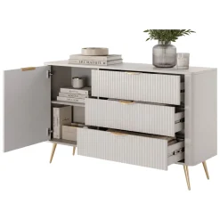 Credenza Beige oro 3 Cassetti un Ripiano 138x38x81h cm, Apertura Battente, Scorrevole - Halilomo