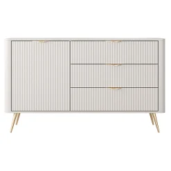 Credenza Beige oro 3 Cassetti un Ripiano 138x38x81h cm, Apertura Battente, Scorrevole - Halilomo