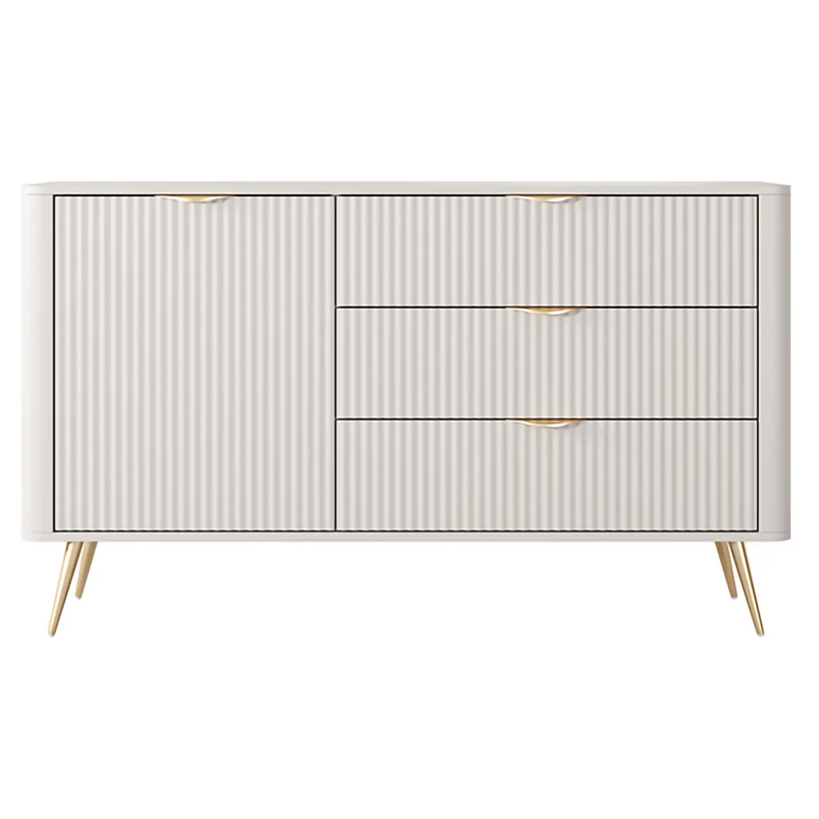 Credenza Beige oro 3 Cassetti un Ripiano 138x38x81h cm, Apertura Battente, Scorrevole - Halilomo