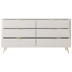 Credenza Beige oro 6 Cassetti un Ripiano 163x38x81h cm, Apertura Scorrevole - Hali