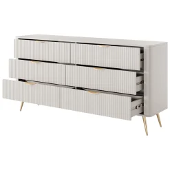 Credenza Beige oro 6 Cassetti un Ripiano 163x38x81h cm, Apertura Scorrevole - Hali