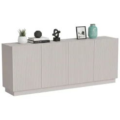Credenza Beige 4 Ripiani 4 Ante 200x40x78h cm, 8 Vani - Masainas