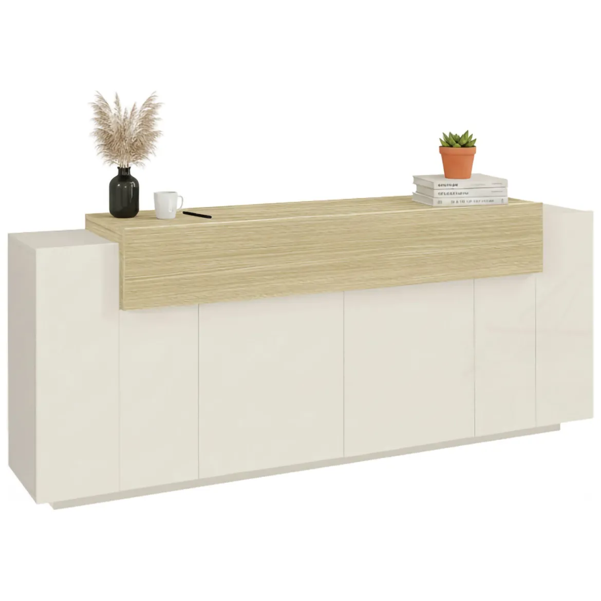 Credenza Beige 3 Ripiani Apertura Battente, a Ribalta 200x45x85.5h cm, 5 Ante - Pulfero