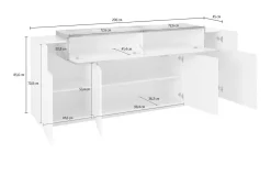 Credenza Beige 3 Ripiani Apertura Battente, a Ribalta 200x45x85.5h cm, 5 Ante - Pulfero