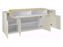 Credenza Beige 3 Ripiani Apertura Battente, a Ribalta 200x45x85.5h cm, 5 Ante - Pulfero