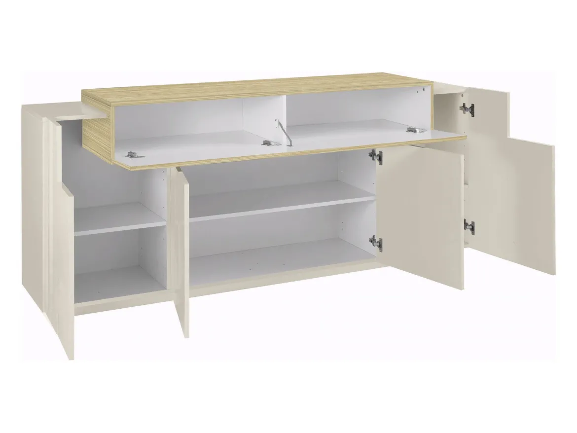 Credenza Beige 3 Ripiani Apertura Battente, a Ribalta 200x45x85.5h cm, 5 Ante - Pulfero