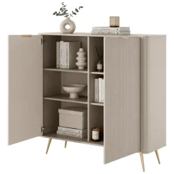 Credenza Beige 4 Ripiani Apertura Battente 113x38x134h cm, 2 Ante - Nerrio