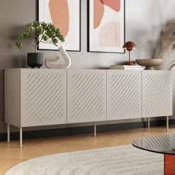 Credenza Beige 2 Ripiani 6 Vani 200.5x42x75h cm, 4 Ante - Carema