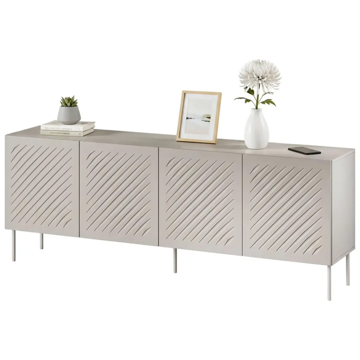 Credenza Beige 2 Ripiani 6 Vani 200.5x42x75h cm, 4 Ante - Carema
