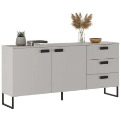 Credenza Beige Rovere Nero 3 Cassetti 2 Ripiani 184x40x86h cm, Apertura Battente - Muzzano