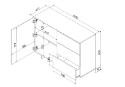 Credenza beige 120x41x90h cm 1 anta e 3 cassetti - Rubiera