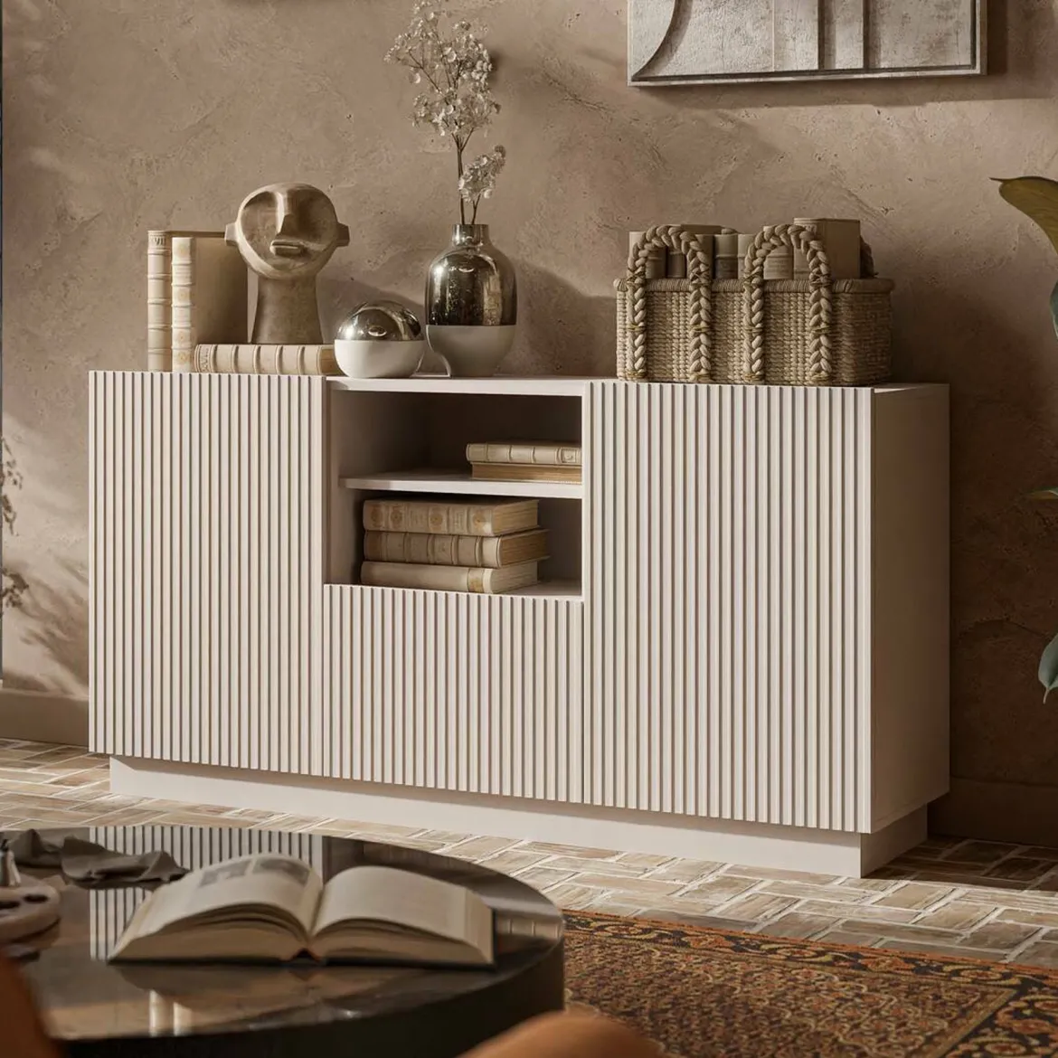 Credenza beige 150x40x78h cm 2 ante e 1 cassetto - Serchio