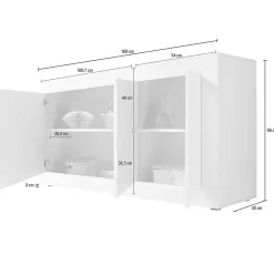 Credenza bianca e acacia 160x43x86h cm 3 ante - Faustin