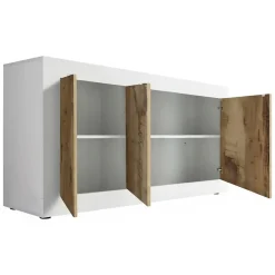 Credenza bianca e acacia 160x43x86h cm 3 ante - Faustin