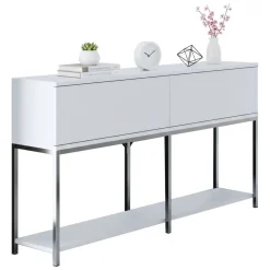 Credenza bianca e argento 150x30x80h cm 2 ante - Basilia