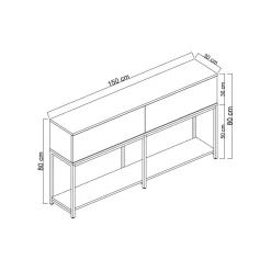 Credenza bianca e argento 150x30x80h cm 2 ante - Basilia