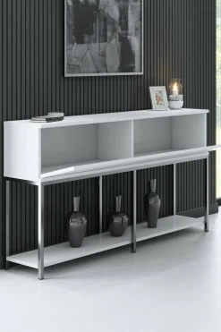 Credenza bianca e argento 150x30x80h cm 2 ante - Basilia