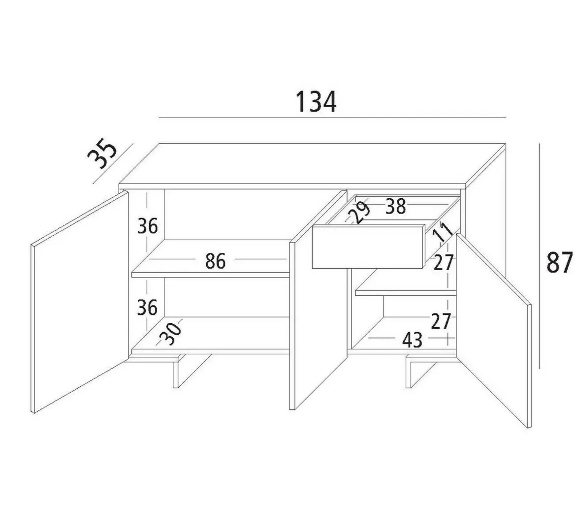 Credenza bianca e cemento 134x35x87h cm 3 ante e 1 cassetto - Arius