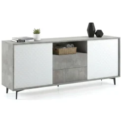 Credenza bianca e cemento 184x45x77h cm 2 ante e 2 cassetti - Azis