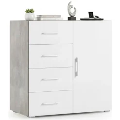 Credenza bianca e cemento 90x41x87h cm 1 anta e 4 cassetti - Aracnida