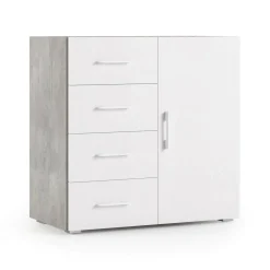 Credenza bianca e cemento 90x41x87h cm 1 anta e 4 cassetti - Aracnida