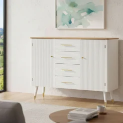 Credenza bianca e marrone 117x37x90h cm 2 ante e 4 cassetti - Acute