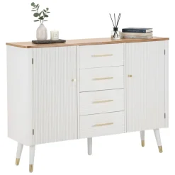Credenza bianca e marrone 117x37x90h cm 2 ante e 4 cassetti - Acute