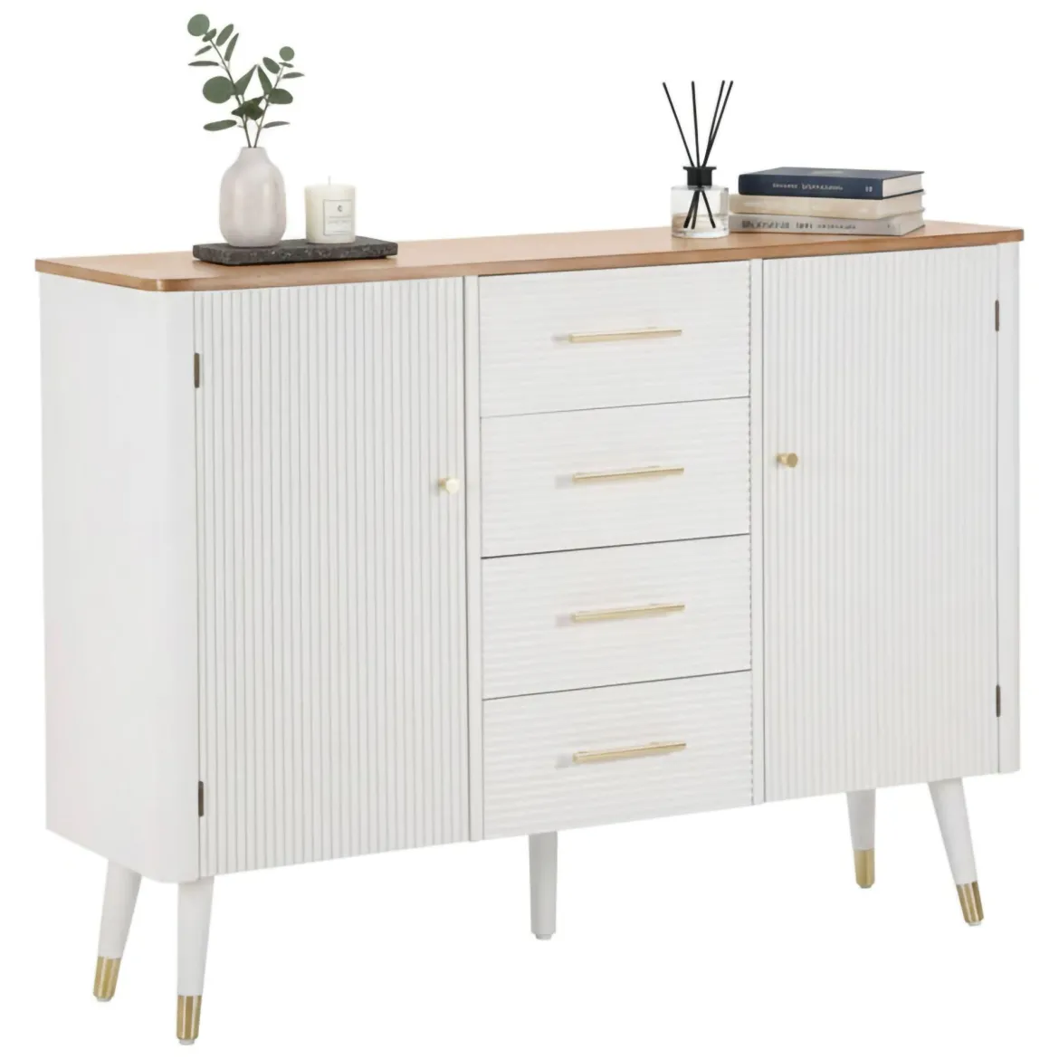 Credenza bianca e marrone 117x37x90h cm 2 ante e 4 cassetti - Acute