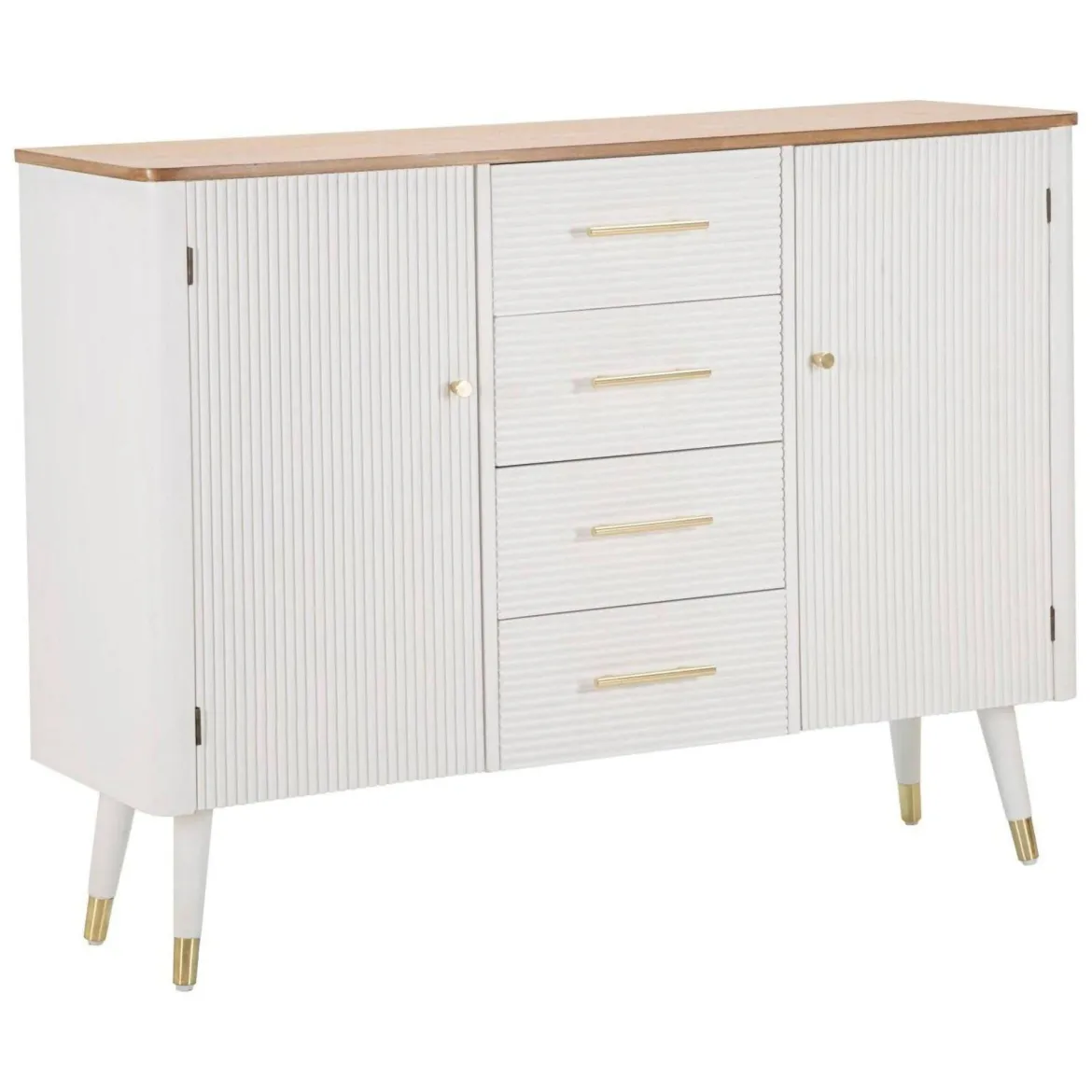 Credenza bianca e marrone 117x37x90h cm 2 ante e 4 cassetti - Acute