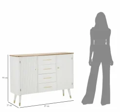 Credenza bianca e marrone 117x37x90h cm 2 ante e 4 cassetti - Acute