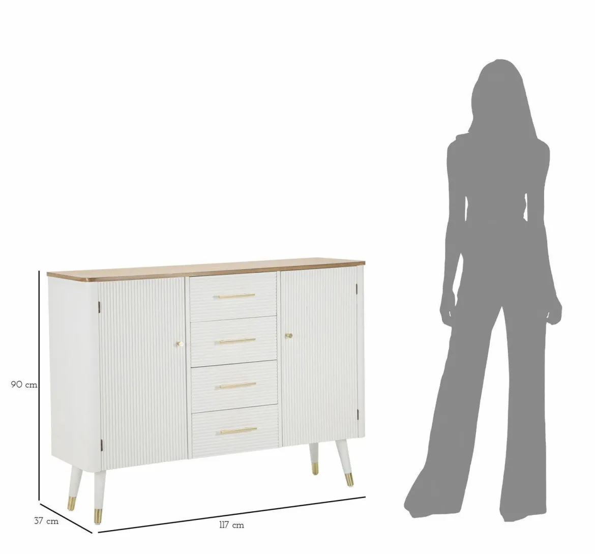 Credenza bianca e marrone 117x37x90h cm 2 ante e 4 cassetti - Acute