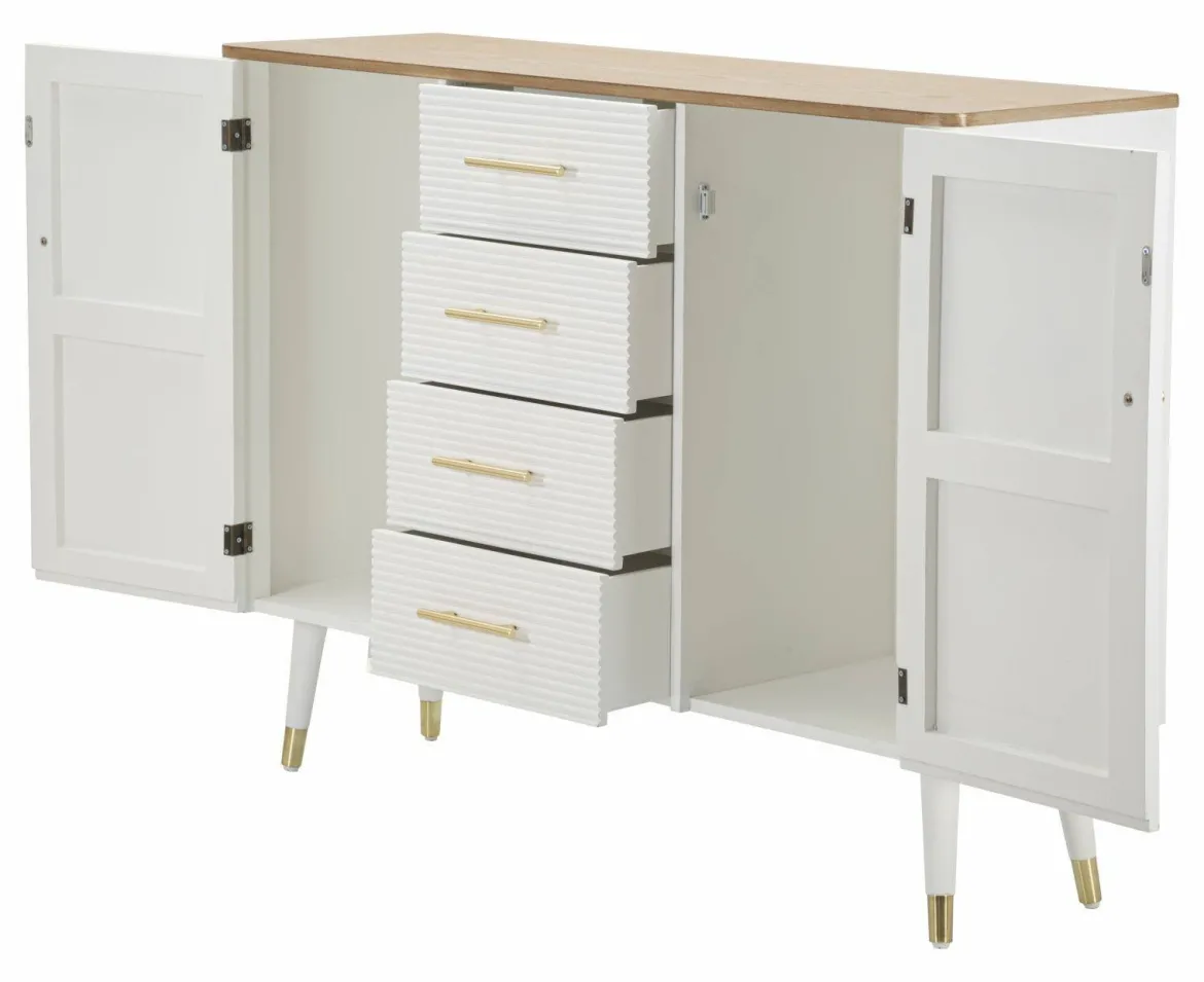 Credenza bianca e marrone 117x37x90h cm 2 ante e 4 cassetti - Acute