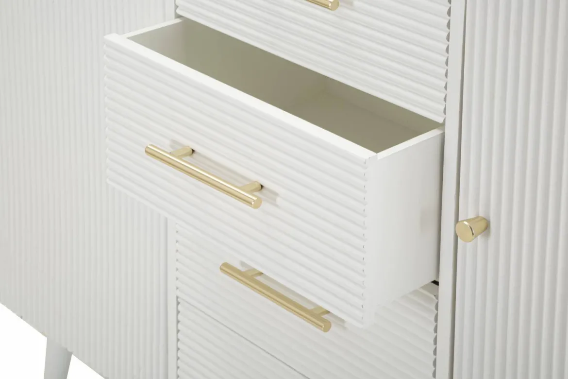 Credenza bianca e marrone 117x37x90h cm 2 ante e 4 cassetti - Acute