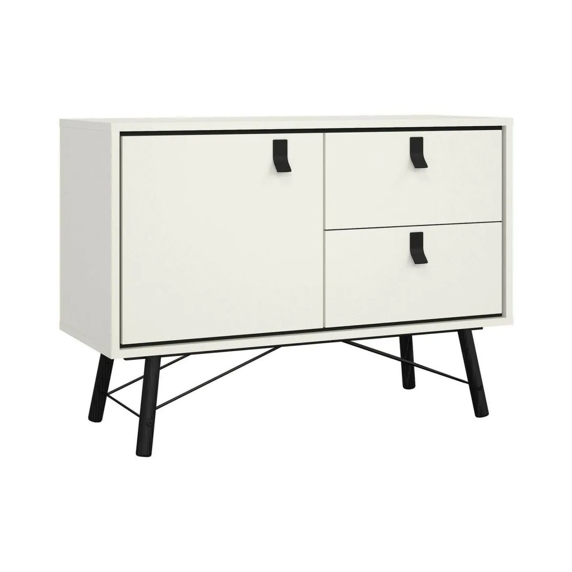 Credenza bianca e nera 101x40x72h cm 1 anta e 2 cassetti - Arconate