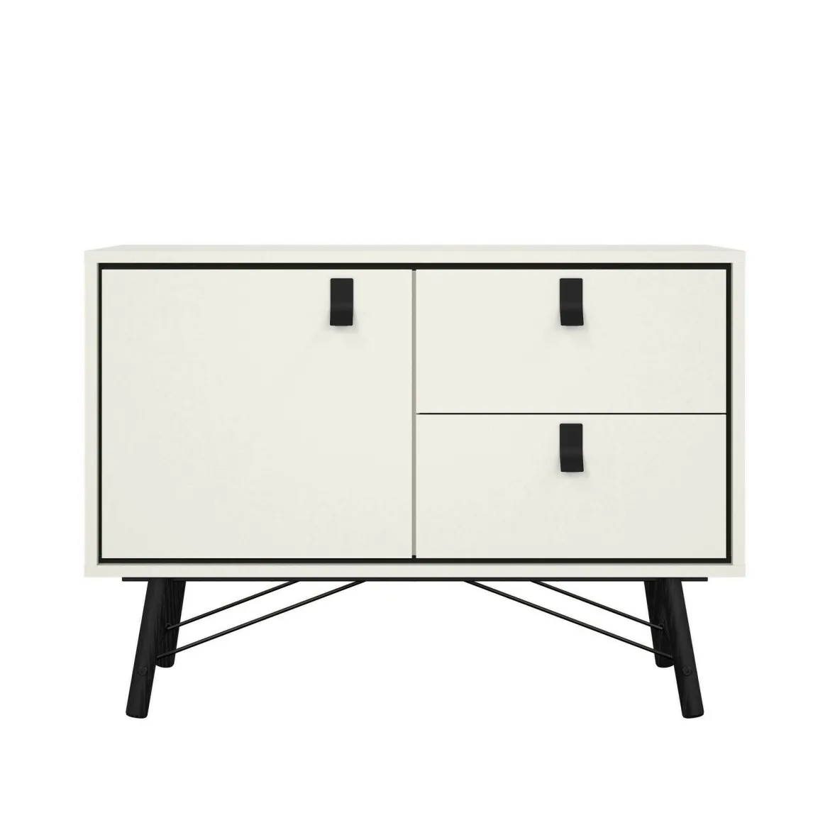 Credenza bianca e nera 101x40x72h cm 1 anta e 2 cassetti - Arconate