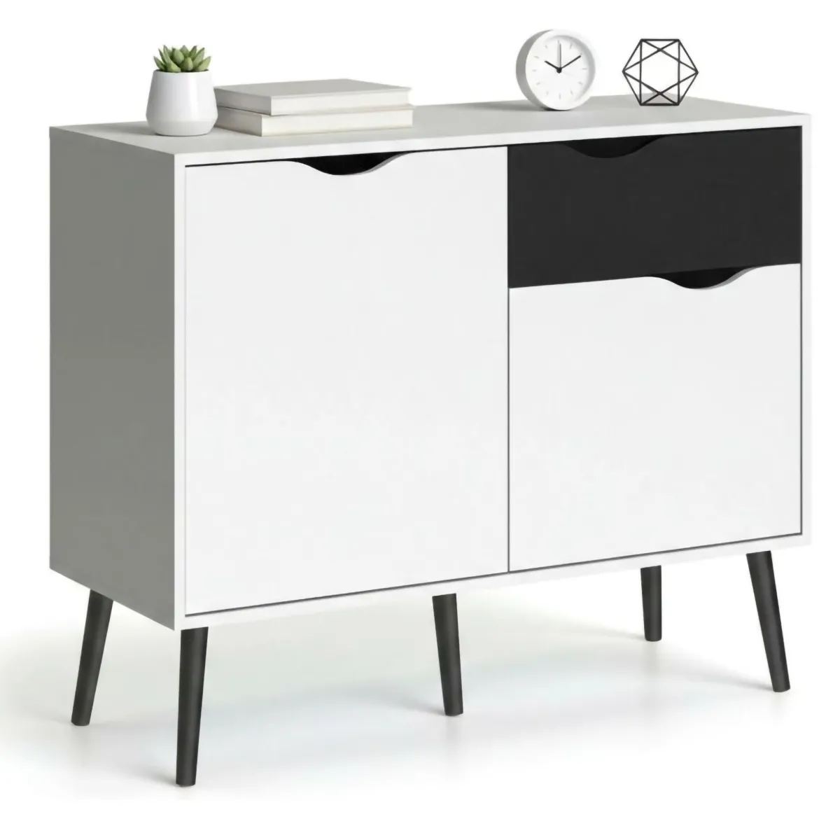 Credenza bianca e nera 98x39x81h cm 2 ante e 1 cassetto - Audit