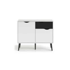 Credenza bianca e nera 98x39x81h cm 2 ante e 1 cassetto - Audit
