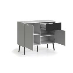 Credenza bianca e nera 98x39x81h cm 2 ante e 1 cassetto - Audit