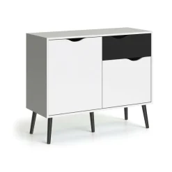Credenza bianca e nera 98x39x81h cm 2 ante e 1 cassetto - Audit