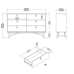 Credenza bianca e nera 150x40x94h cm 6 cassetti - Anturio