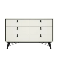 Credenza bianca e nera 150x40x94h cm 6 cassetti - Anturio