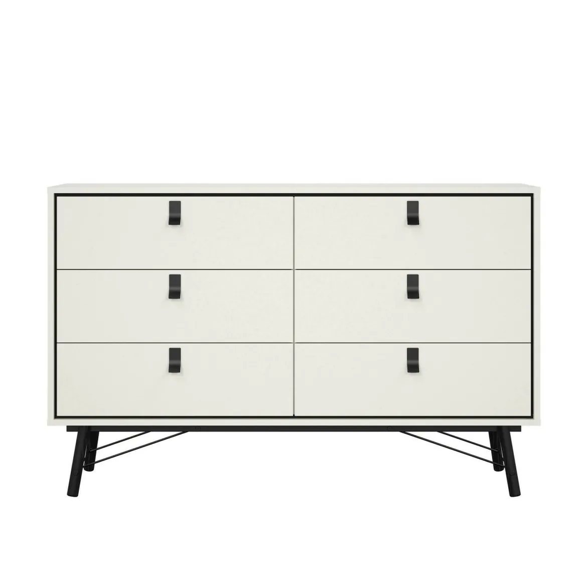 Credenza bianca e nera 150x40x94h cm 6 cassetti - Anturio