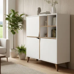 Credenza bianca e noce 100x30x115h cm 3 ante - Londra