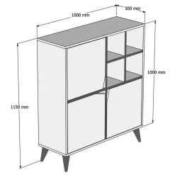 Credenza bianca e noce 100x30x115h cm 3 ante - Londra