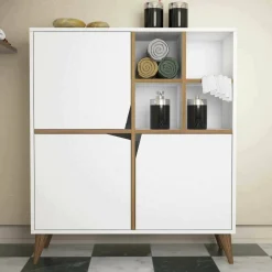 Credenza bianca e noce 100x30x115h cm 3 ante - Londra
