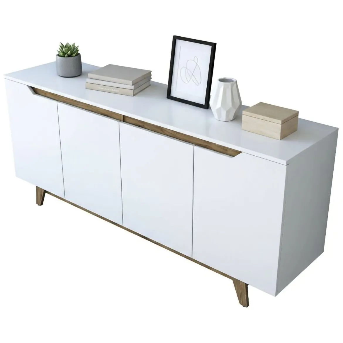 Credenza bianca e noce 180x45x78h cm 4 ante - Ascaro