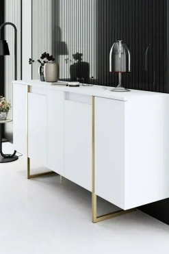 Credenza bianca e oro elegante 160x35x80h cm 4 ante - Arta